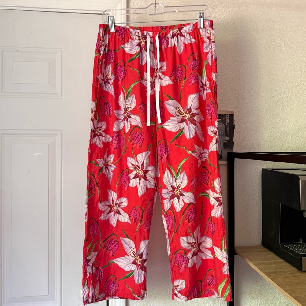THE CAT’S PAJAMAS red floral‎ tropical Hawaiian cotton wide leg pajama pants